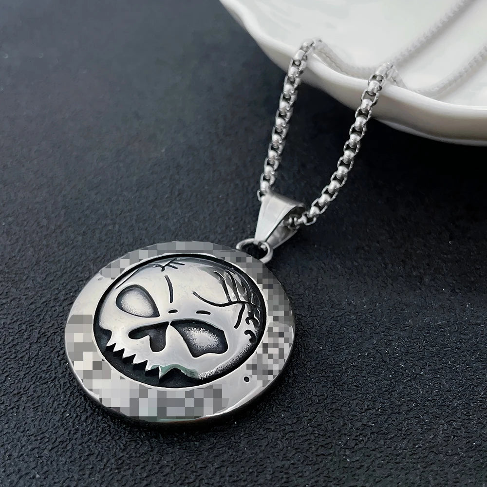 Harley Badge Skull Pendant Necklace — Stainless