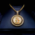 1 piece men's fashionable hip hop Santa Muerte set with sparkling rhinestones rotatable pendant decorative necklace