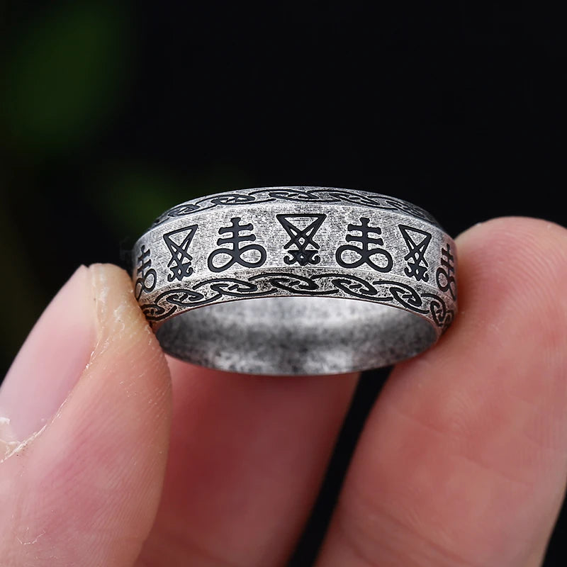 Gothic Seal of Satan Signet Ring — Stainless Steel