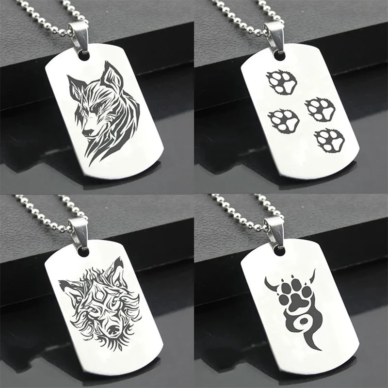 Wolf Dog Tag Pendant Necklace — Stainless Steel