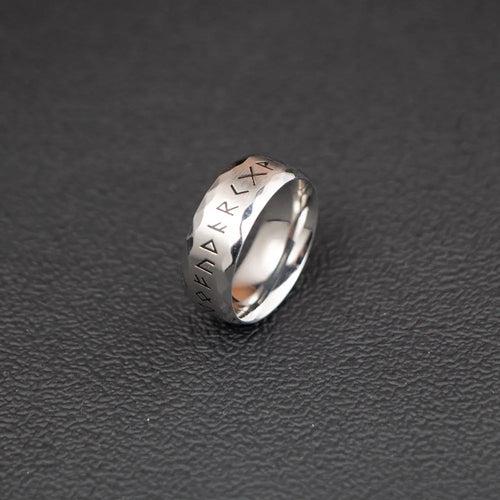 1Pcs Cross-Border Stainless Steel Rune Ring, Retro Men's Nordic Viking Text Ring