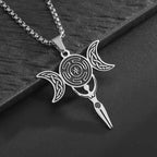 Greek Hecate Triple Moon Pendant Necklace — Stainless Steel