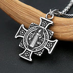 Vintage Stainless Steel Saint Benedict Exorcist Pendant Necklaces For Men Women Fashion Religious Amulet Jewelry