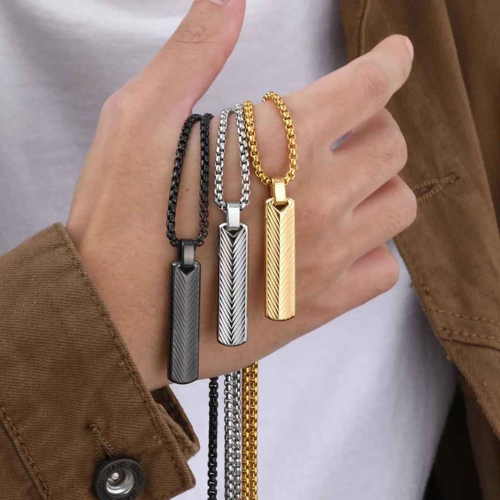 Sunburst Long Bar Pendant Necklace — Stainless Steel