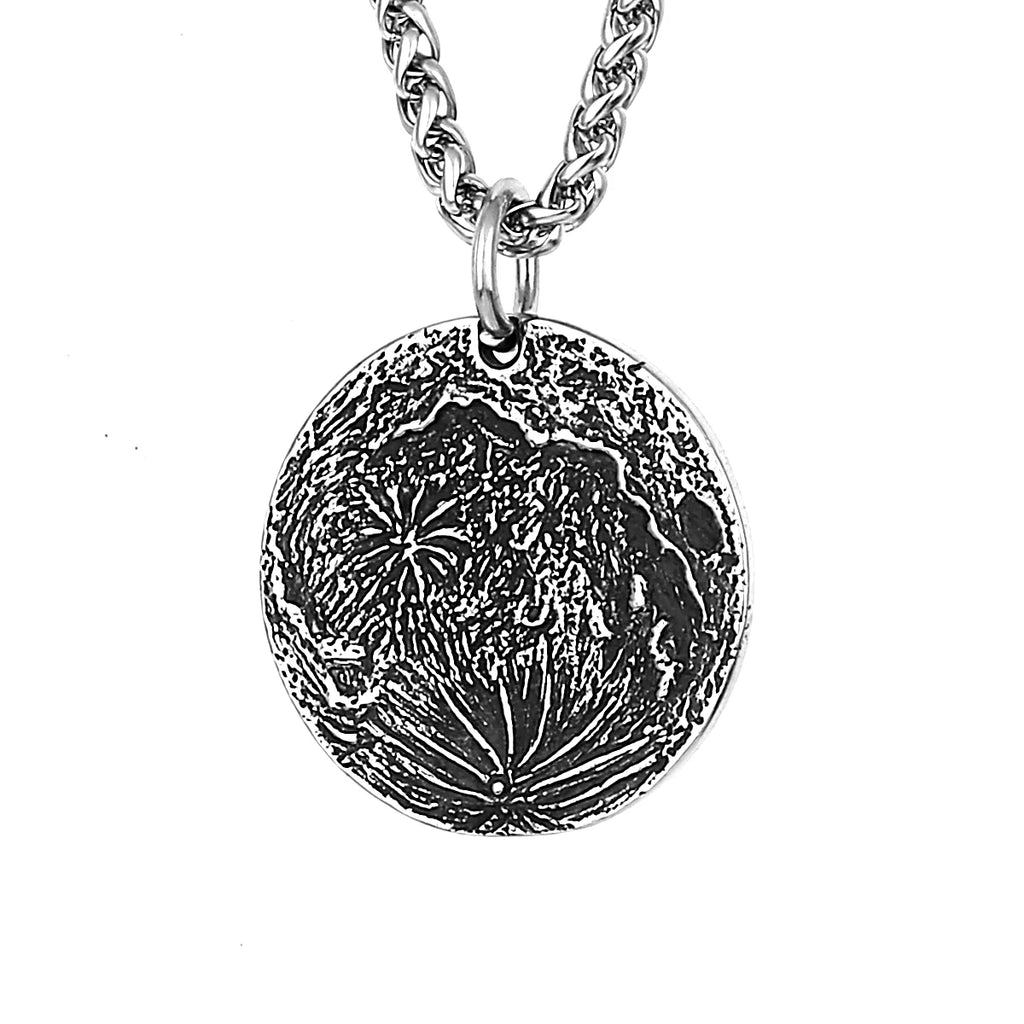 Retro Moon Surface Coin Pendant Unisex Fashion Simple 316L Stainless Steel Pendant Necklace Gift Jewelry Wholesale