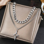 Personalized Punk Cross Star Chain Double Layer Necklace For Men Women Y2K Fashion Trend Rock Party Grunge EMO