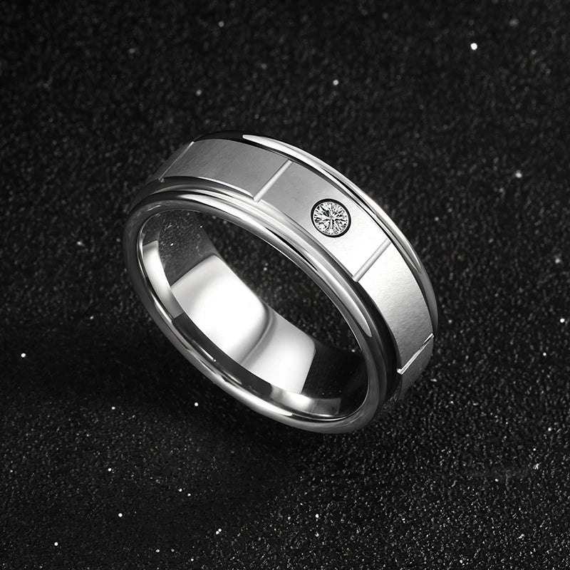 Rings for Men Women Tungsten 8mm Silvery Fillet Cubic Zirconia Party Birthday  Engagement Gift Jewelry,Engraving