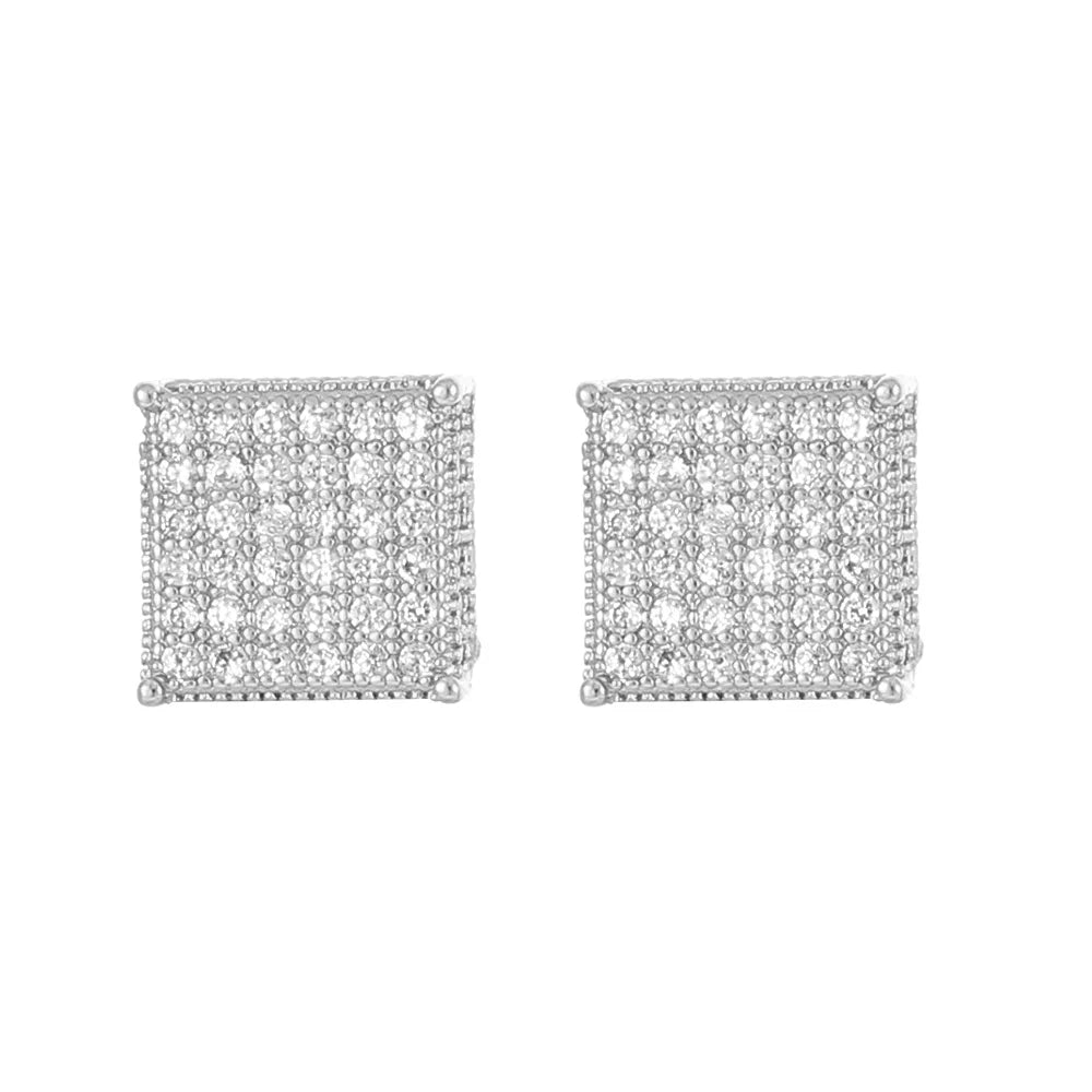 Gold Color Earrings For Men Women Punk Silver Color Square Cubic Zirconia Earings Sparkling Jewelry Gift For Male