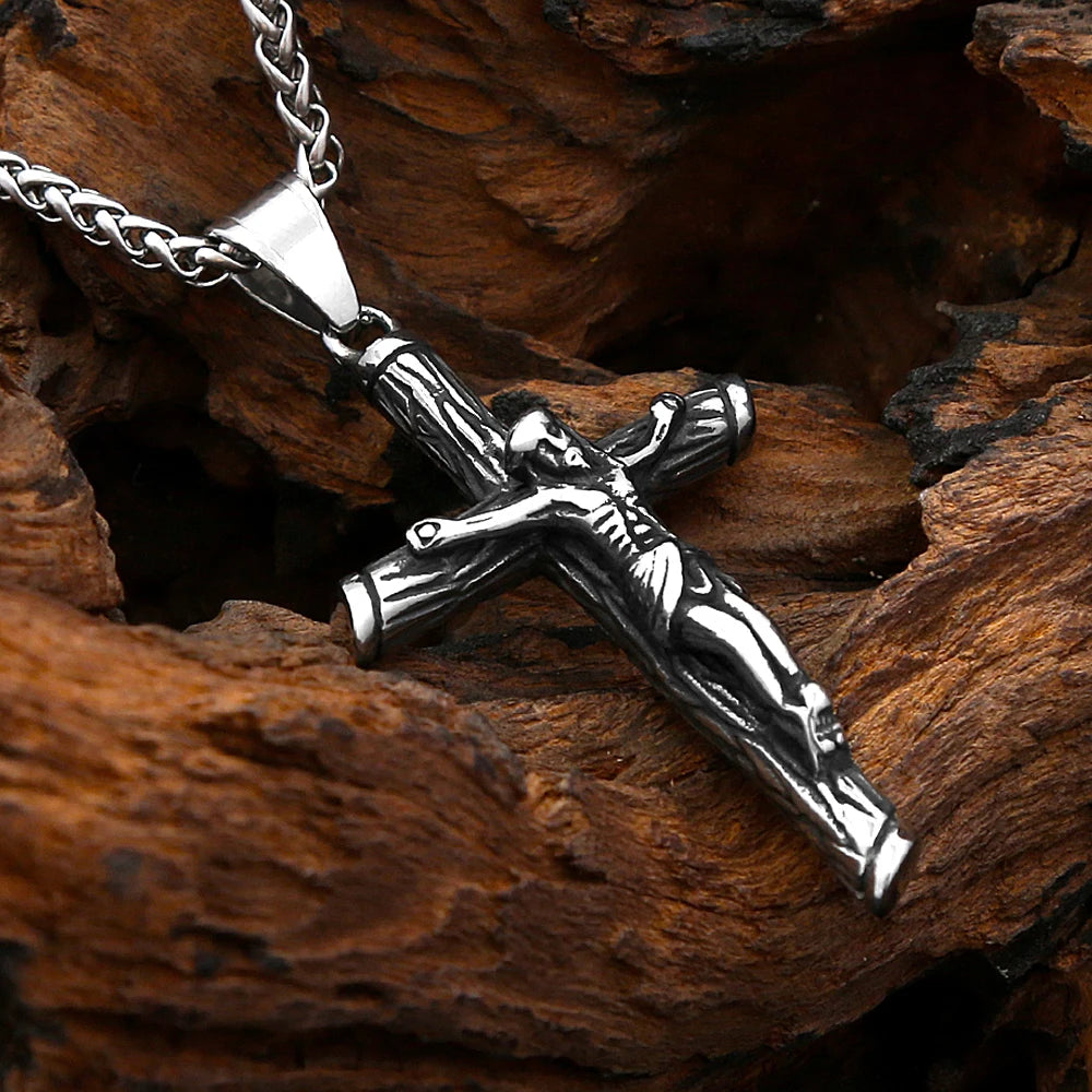 Cross Jesus Steel Pendant Vintage 316L Religious