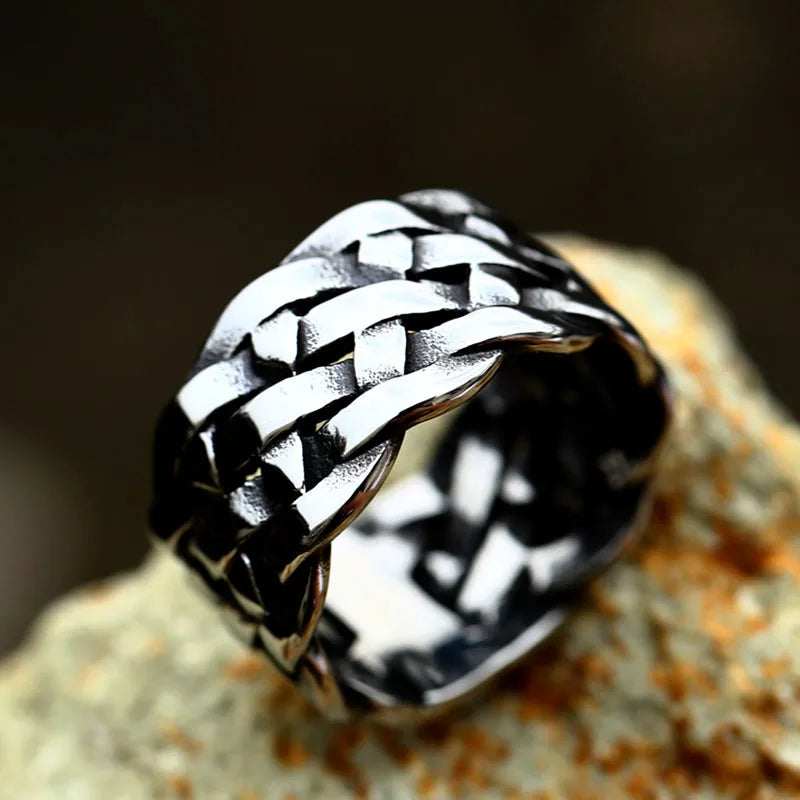 Wide Twist Knitting Ring — Stainless Steel