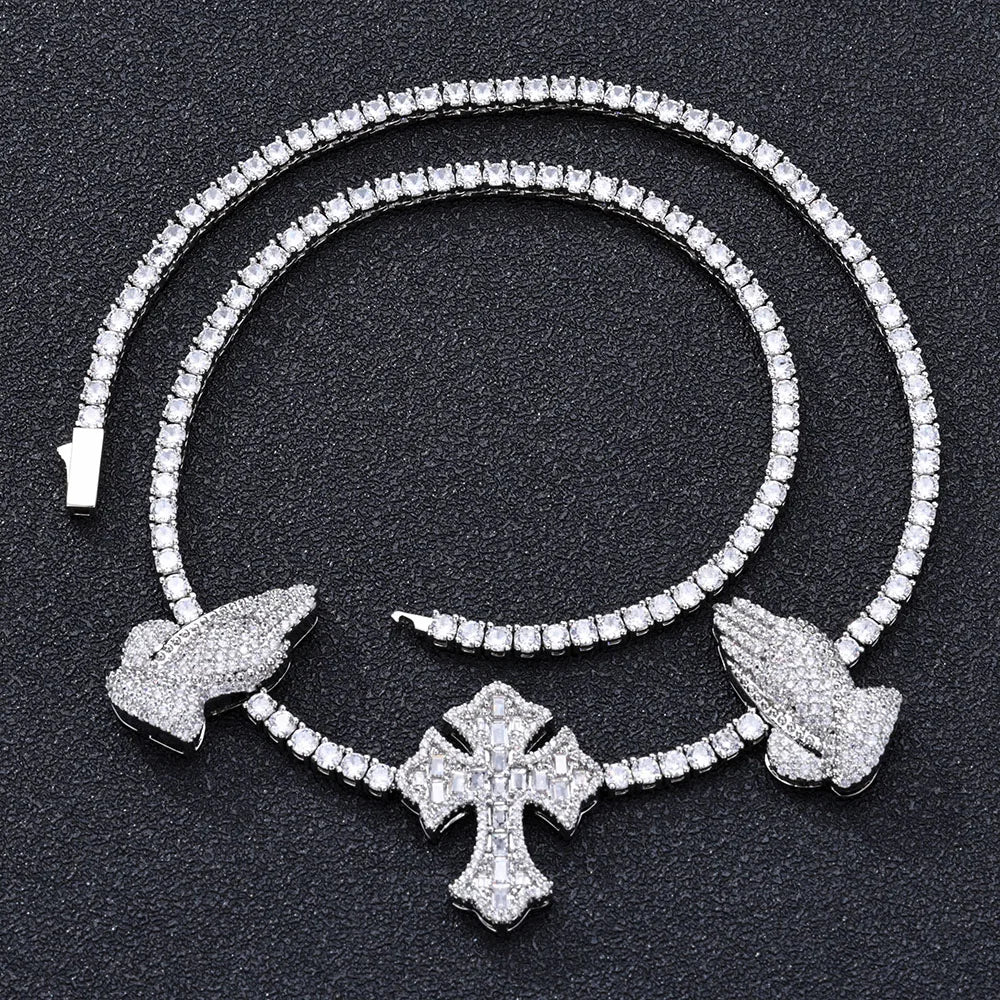 Cross Tennis Necklace Iced Out 5A CZ