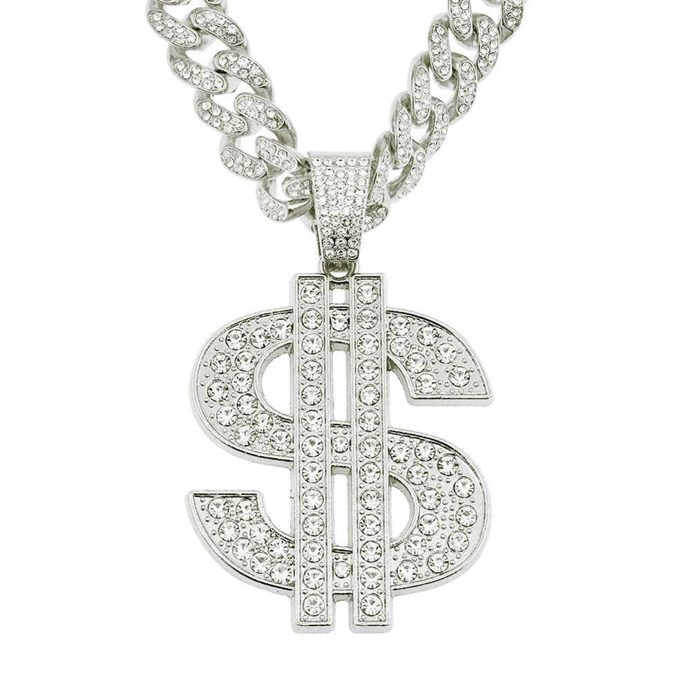 Fashion Hip Hop Dollar Pendant Necklace with 13mm Cuban Chain US Dollar Money Sign Necklaces Rap Rock Punk Jewelry For