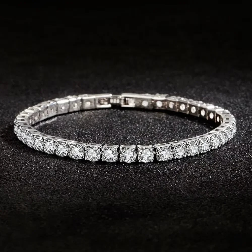 Silver Jewelry 4MM Tennis Bracelet Inlaid with Zircon, Luxury Banquet Engagement Party Gift for Women