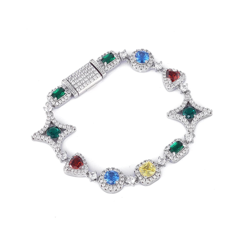 Star Tennis Bracelet Iced Out Colorful CZ