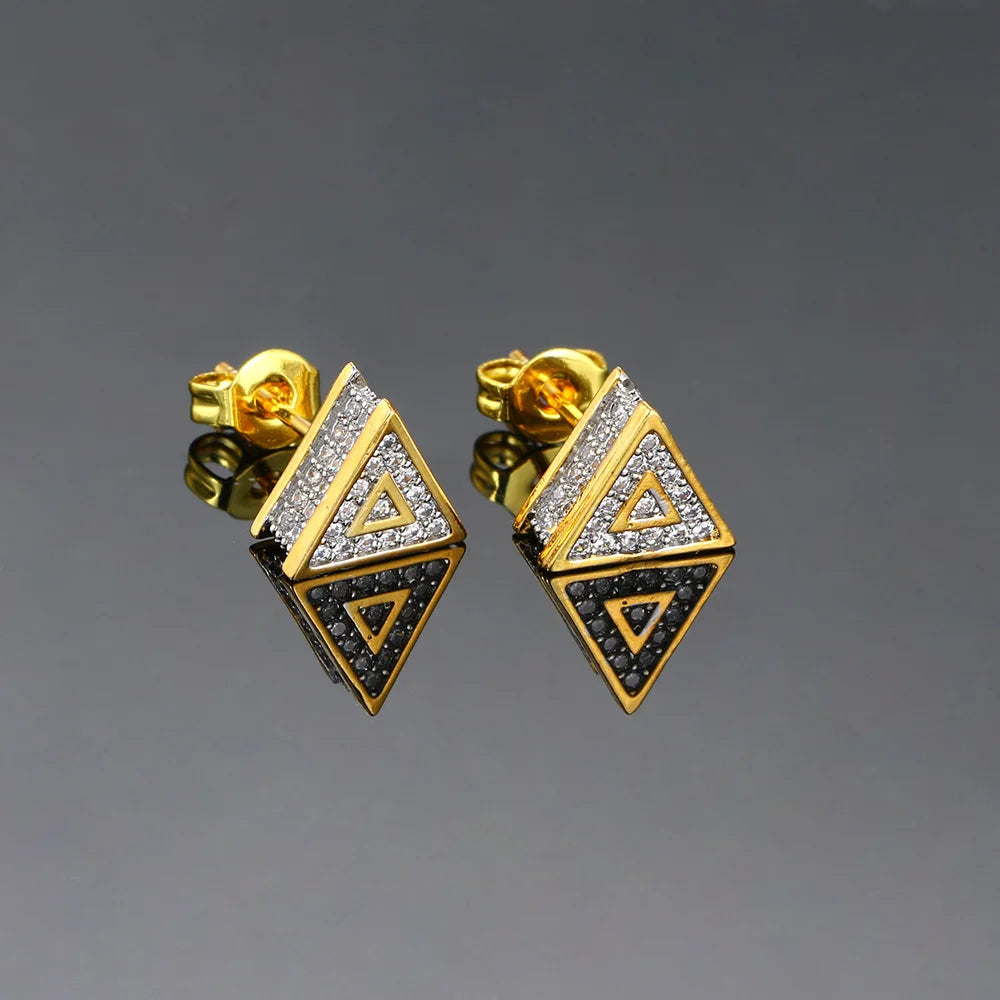 Iced Out Triangle Stud Earrings — Stainless