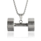 Cool Titanium Steel Dumbbell Pendant Necklace Barbell Fitness Pendant Men and Women Leisure Sports Punk Jewelry