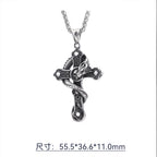 Gothic Skull Cross Dragon Pendant Necklace — Stainless Steel