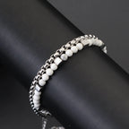 Punk 2Pcs/set Natural Stone Bracelet Men Stainless Steel Chain Tiger Eyes Hematite Beaded Braslet Cool Boyfriend Gifts For Him