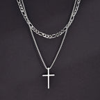 Vnox Dropshipping Mens Cross Necklaces Stainless Steel Layered Plain Cross Pendant Rope Box Chain Necklace Prayer Jesus Collar