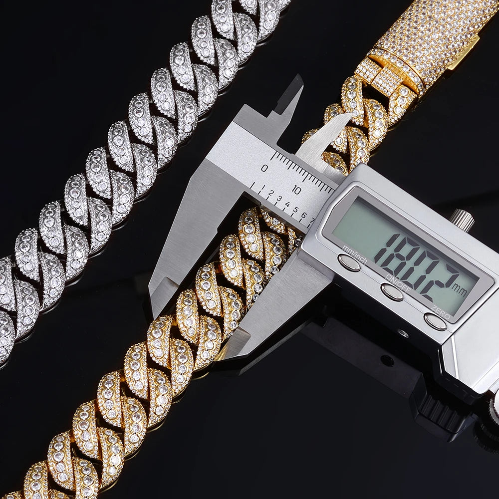 Iced Out Cuban Bracelet Stainless Steel 18MM 3-Row