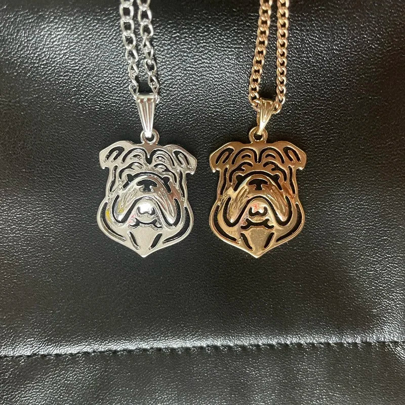 cartoon Boho Chic Alloy English bulldog necklace fashion bulldog pendant golden two colors plated