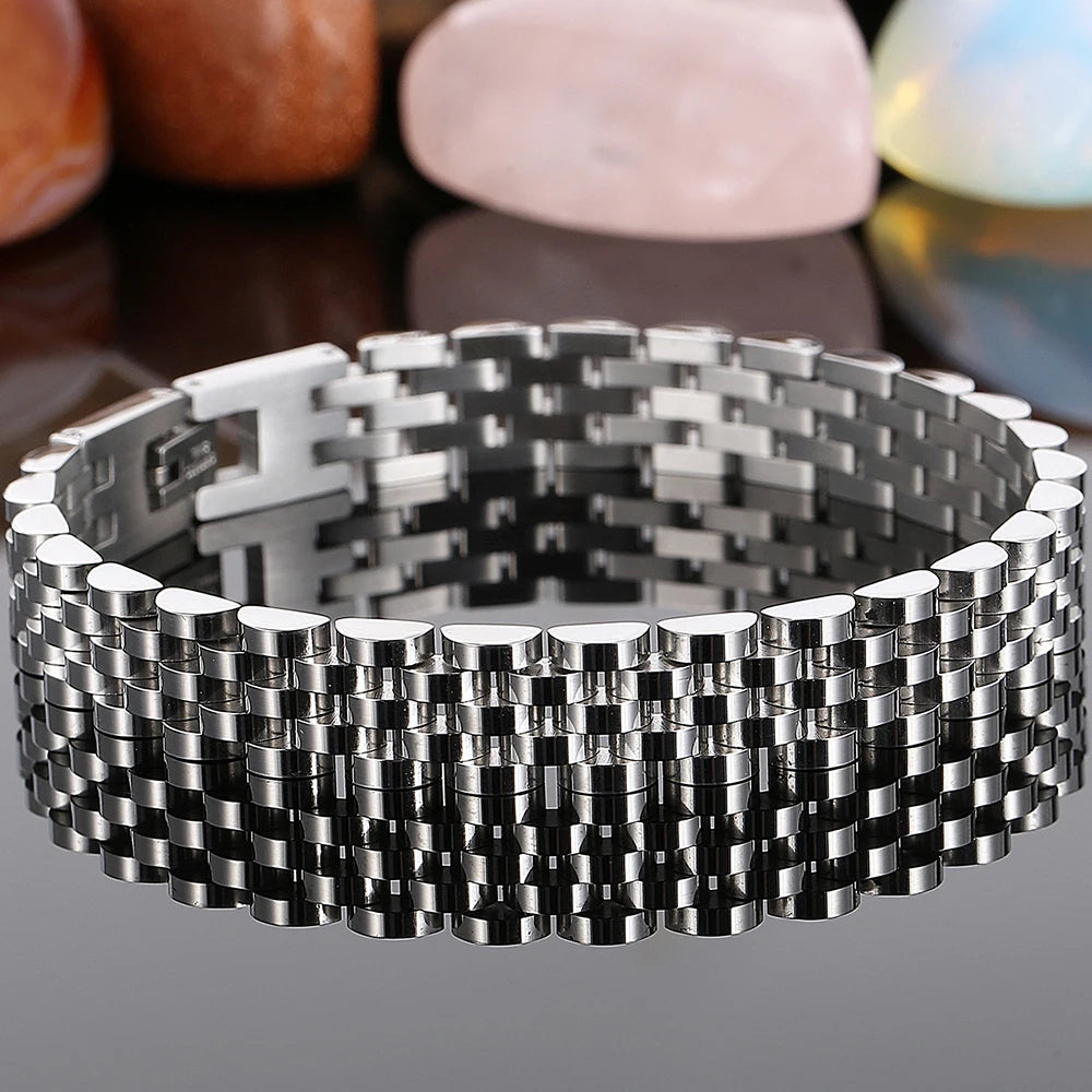 Gold Color Stainless Steel Man Bracelet for Women 15MM Wide Length Adjustable Chain Bracelets Men's Mannen Armband