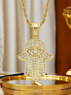 Hamsa Hand of Fatima Necklace Pendant & Chain For Men Women's Gold Color Stainless Steel Palm Necklaces Turkish Jewelry