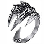 Stainless Steel Vintage Silver Dragon Claw Adjustable Opening Ring Tibetan silver Eagle Animal Rings for Men Women Punk