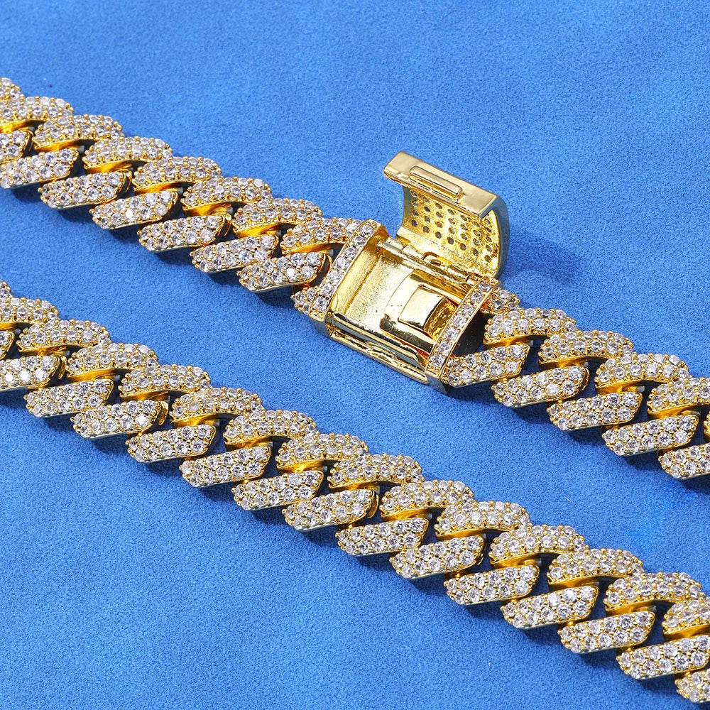 Gold Cuban Chain Necklace Moissanite 12MM Iced Out