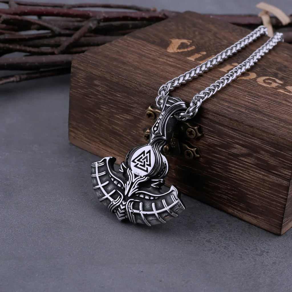 Viking Mjolnir Thor's Hammer with Odin Triangle Rune Necklace Men's Vintage Hip Hop Charm Pendant Stainless Steel