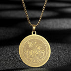 QIMING Dainty Saint George Pendant Necklace For Men Stainless Steel Warrior St. George's Dragon Medallion Mythology