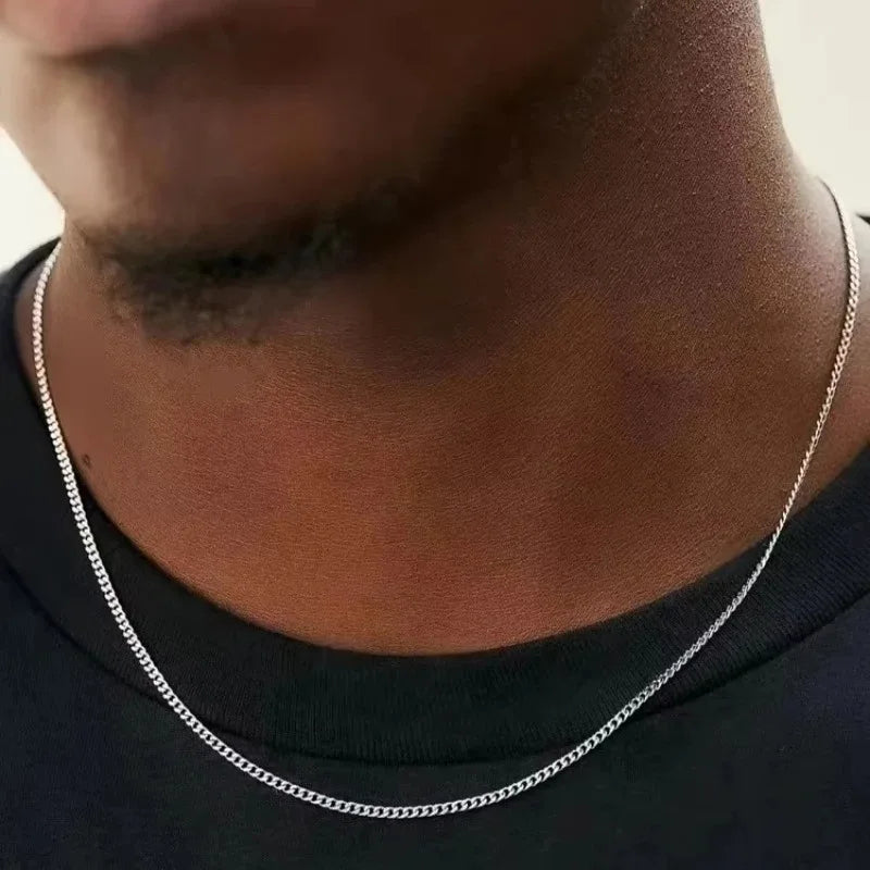 2mm Men's Cuban Chain Necklace Simple 925 Sterling Silver Necklace Fashion Titanium Steel Jewelry Trend Party