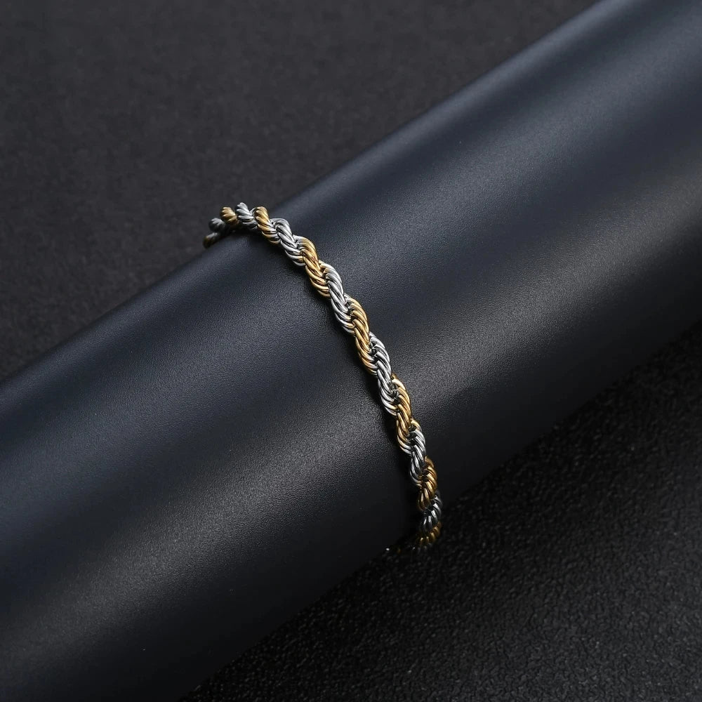 New Stainless Steel Half Gold Silver Color Twist Chain Bracelet for Men Women Kpop Jewelry Gift