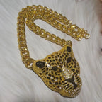 Iced Out Leopard Head Cuban Pendant — Gold