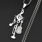 Treble Clef Pendant Necklace For Musicians Music Note Guitar Trumpet Charms Stainless Steel Chain Rock Hiphop Jewelry