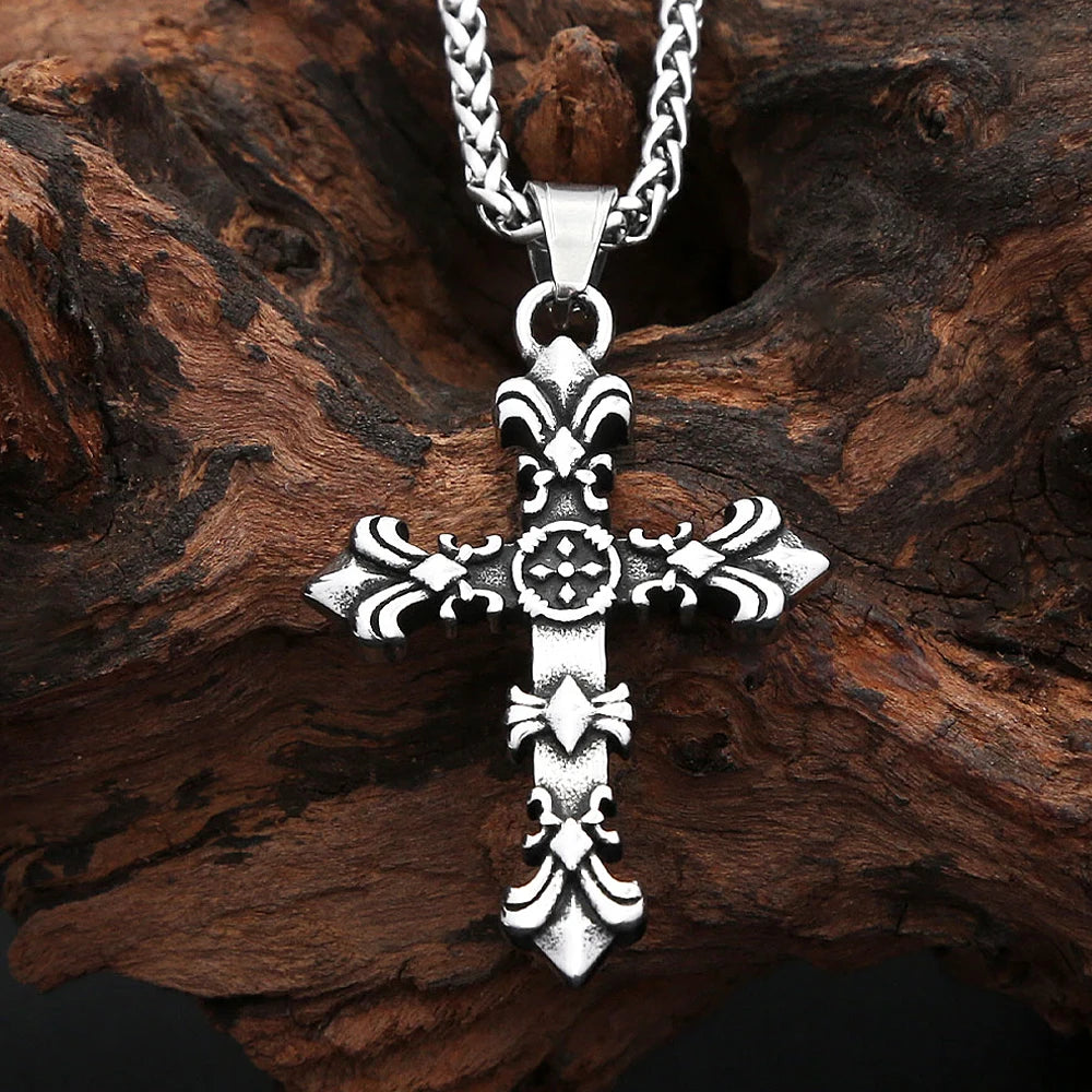 Gothic Cross Flower Pendant — Stainless Steel