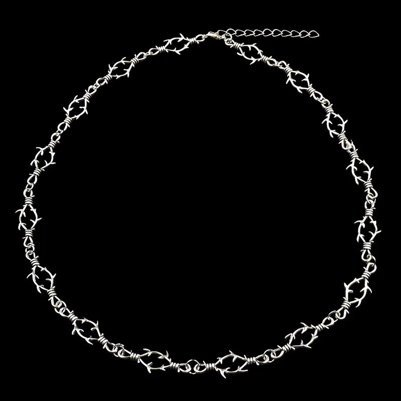 Silver Color Geometric New Barbed Wire Choker Necklace for Women Men Gothic Punk Thorn Chain Necklaces Hip Hop Y2K Jewelry Gift