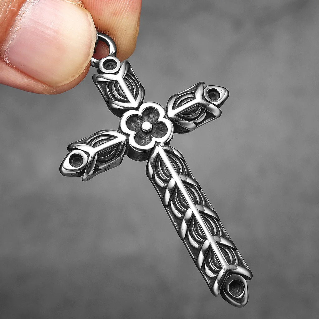 Engraved Cross Stainless Steel Pendant Necklace