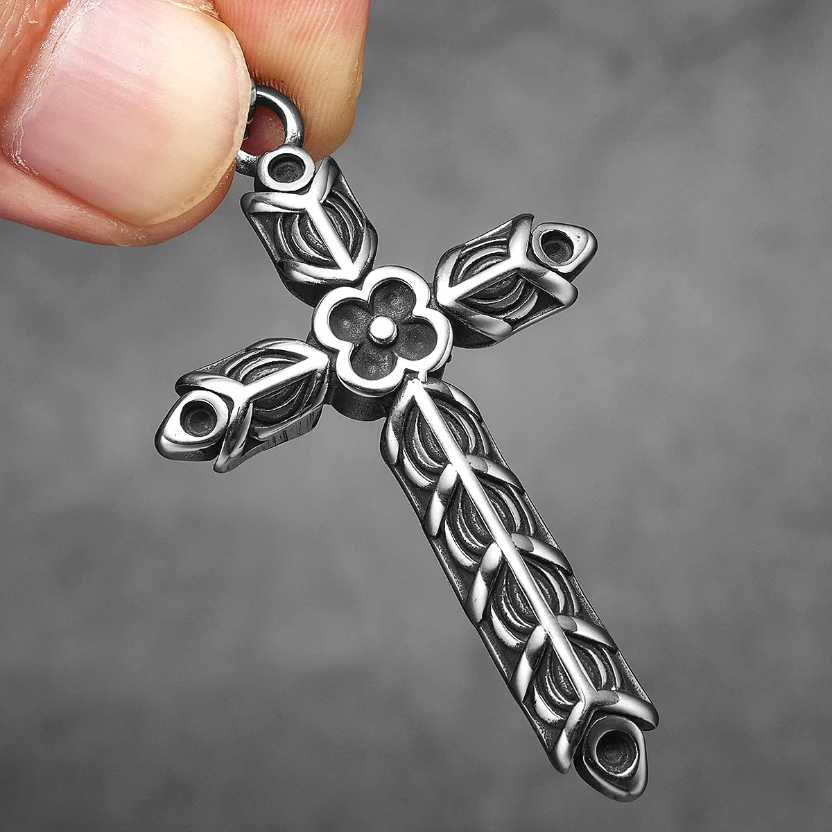 Engraved Cross Stainless Steel Pendant Necklace