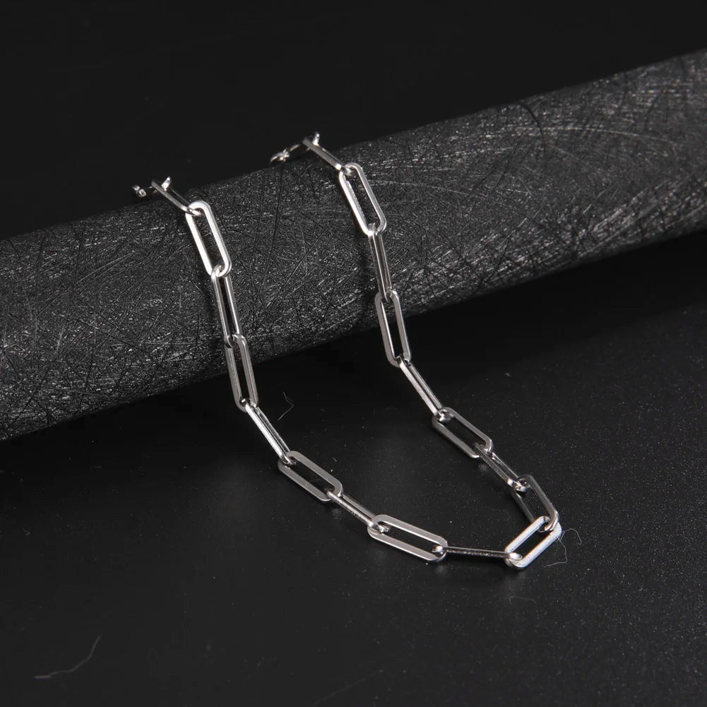 Paperclip & Cable Link Chain Choker Necklace — Stainless Steel