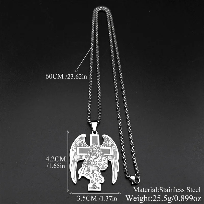 Archangel St.Michael Protect Us Cross Pendant Necklace for Women Men Stainless Steel Gold Color Saint Michael Chain Jewelry