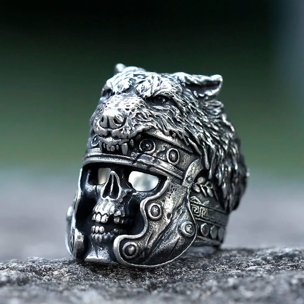 2022 NEW Men's 316L Stainless-Steel Rings Vintage Wolf and Skull Viking Ring Gothic High-Quality Jewelry Gifts Free