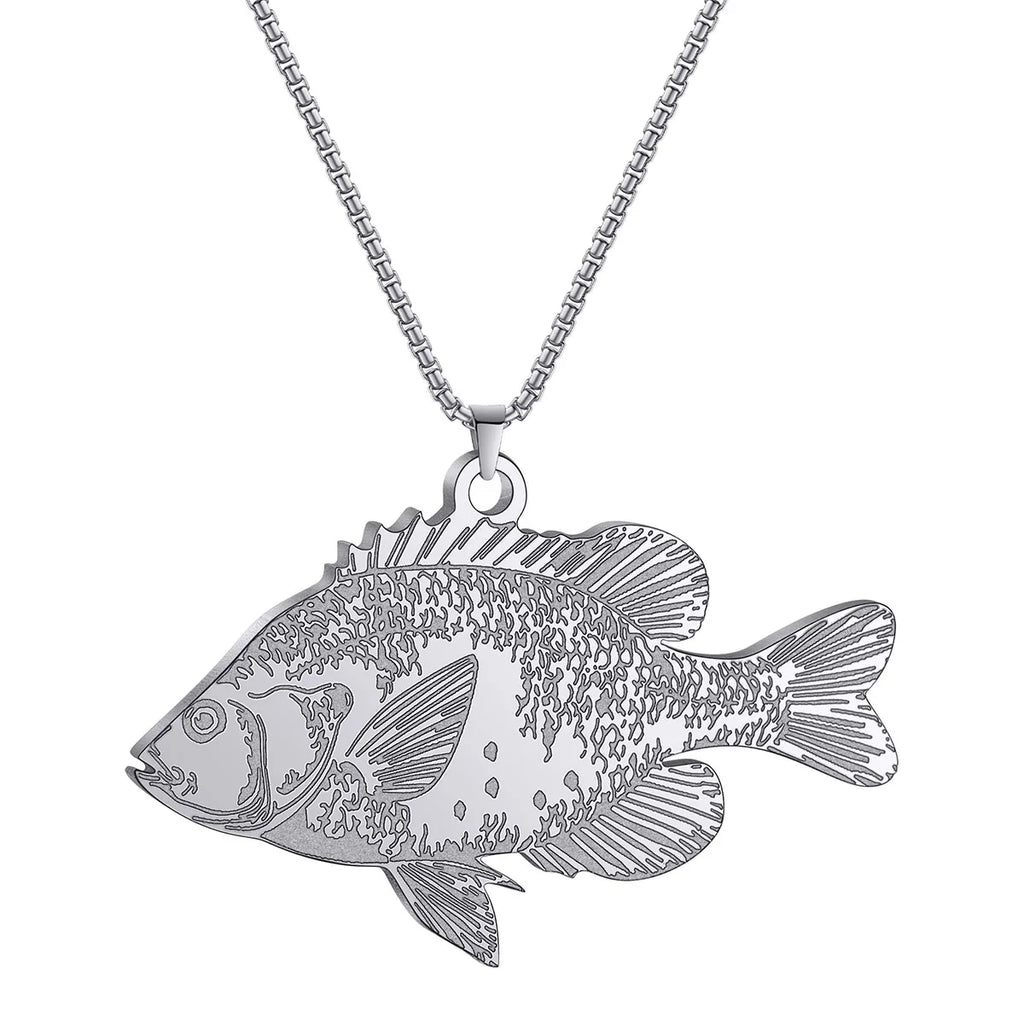 Kinitial Fish Pendant Necklace Women Girls Stainless Steel Chain Choker Trendy Sea Animal Sunfish Jewelry Birthday Gift