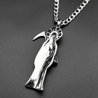 Holy Saint Death Santa Muerte Grim Reaper Pendant Necklace for Women Men Stainless Steel Silver Color Sickle Skull Jewelry Gift