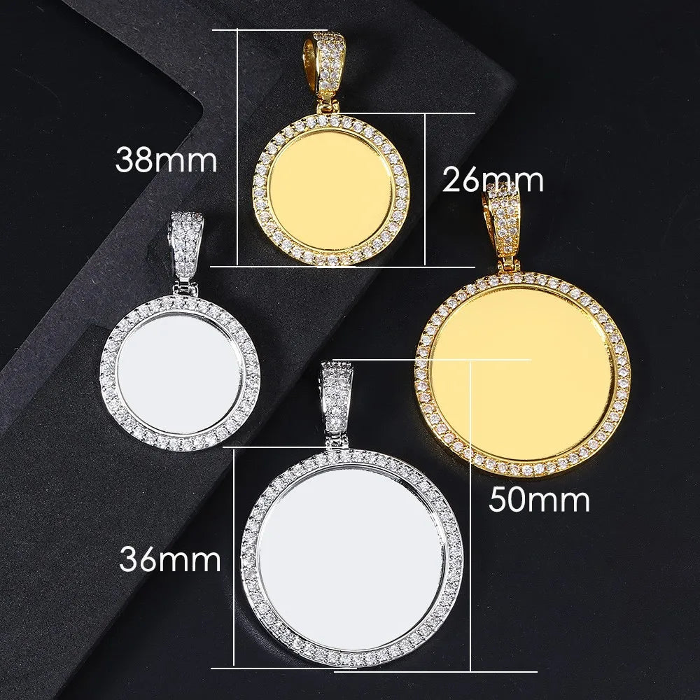 Large Round Photo Customized Pendant Necklace For Women Men Full Zirconia Neck Chain Hiphop Jewelry Memory Couple