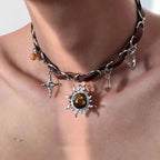 Star Cross Leather Pendant Necklace