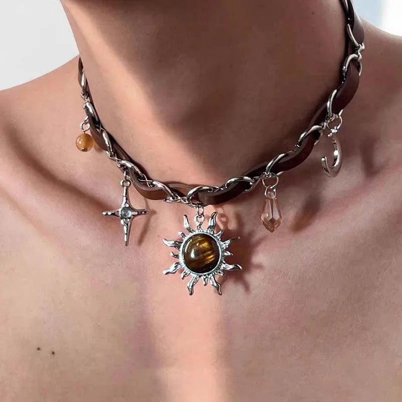 Star Cross Leather Pendant Necklace