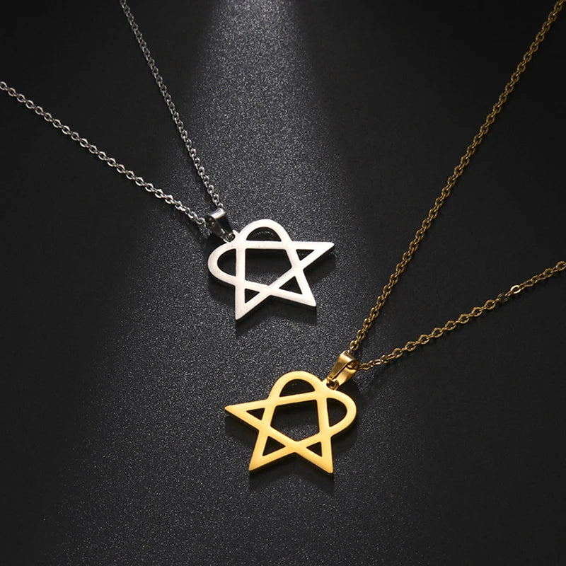 Classic simple Heartagram Star Heart Stainless Steel Pendant Necklace jewelry