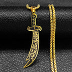Islam Broadsword Stainless Steel Chain Necklaces Gold Color Long Necklace Pendant Men Jewelry colier homme N437S05