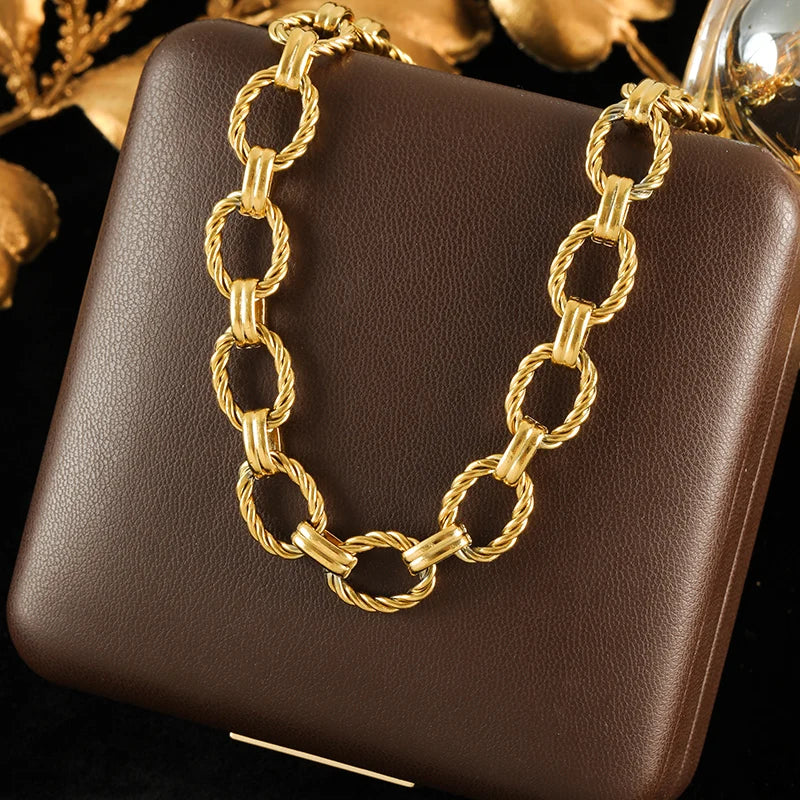 GANEMLY 316L Stainless Steel Asymmetry Chain Necklace For Women Gold Color Thick Chunky Collar Neck Chain Rust Proof Jewelry